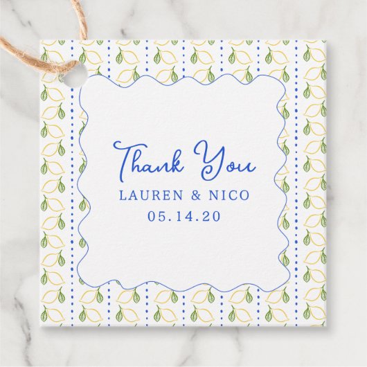 レモンシトラスブルー&イエロー結婚ズサンキュー フェイバータグ (正面)