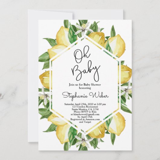 レモンシトラスベビーシャワー 招待状 (正面)