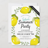 レモンシトラスホワイトサマーアダルトバーチャル誕生日 招待状 (正面)