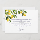 レモンシトラスポジターノブルータイルブライダルシャワー サンキューカード (裏面)