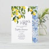 レモンシトラスポジターノブルータイルブライダルシャワー 招待状 (スタンド正面)