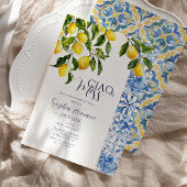 レモンシトラスポジターノブルータイルブライダルシャワー 招待状