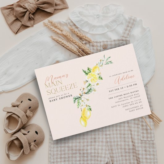 レモンシトラスママズメインスクイーズ赤面ベビーシャワー 招待状