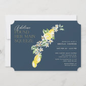 レモンシトラスメインスクイズブルーブライダルシャワー 招待状 (正面)