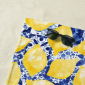 レモンシトラス地中海のブルーホワイトタイル ビーチタオル (インサイチュ)