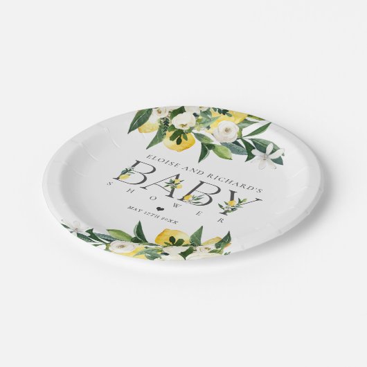 レモンシトラス地中海の植物性ベビーシャワー ペーパープレート (アングル)