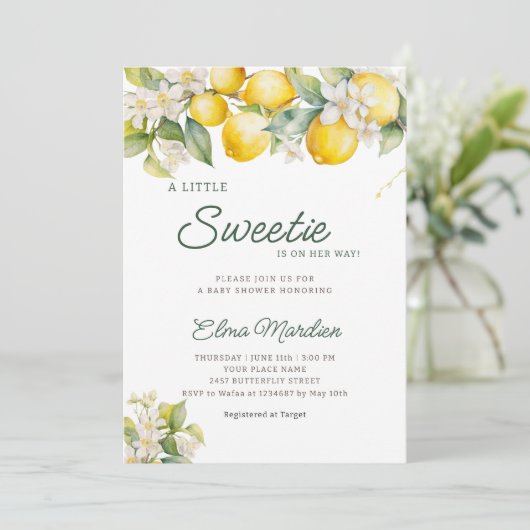 レモンシトラス地中海の植物性ベビーシャワー 招待状 (スタンド正面)