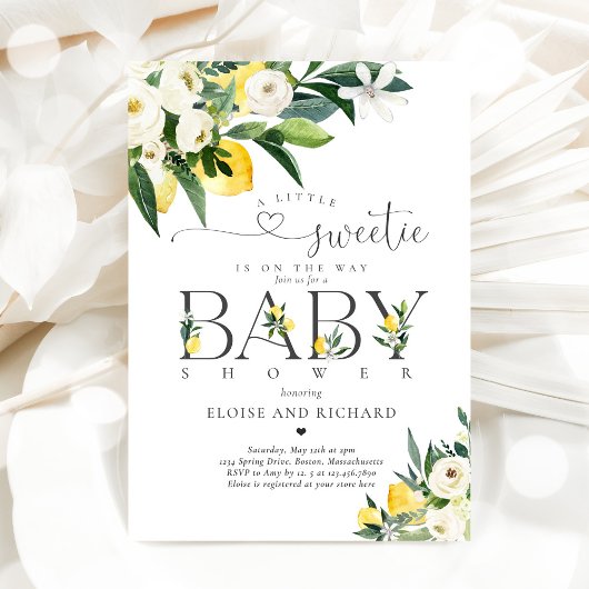 レモンシトラス地中海の植物性ベビーシャワー 招待状