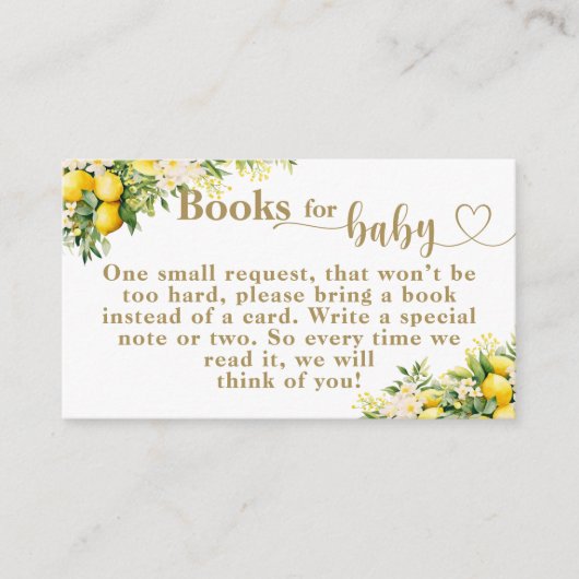 レモンシトラス夏の本リクエスト赤ちゃんシャワー エンクロージャーカード (正面)