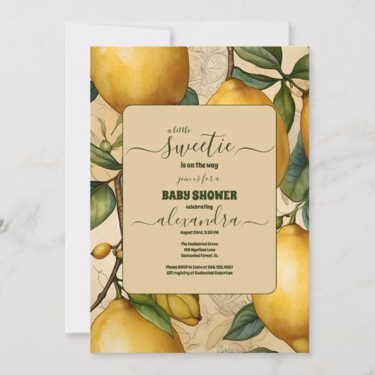 レモンシトラス男女兼用ベビーシャワー 招待状 (正面)