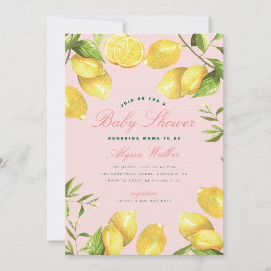 レモンシトラス男女兼用ベビーシャワー 招待状 (正面)