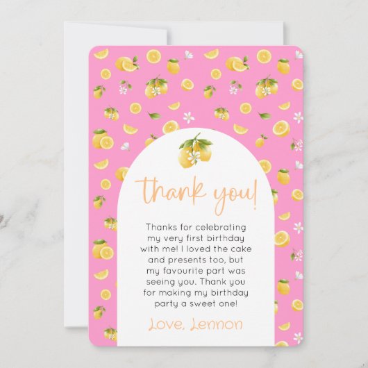 レモンシトラス誕生日フォトサンキュー 招待状 (正面)