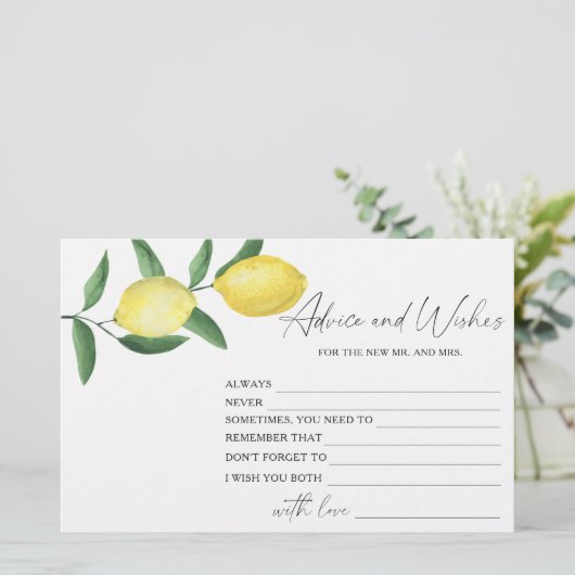レモンシトラス – ブライダルシャワーアドバイスとウィッシュ 便箋 (スタンド正面)