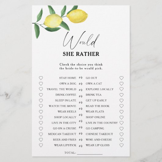 レモンシトラス – 彼女はむしろブライダルシャワーゲーム (正面)