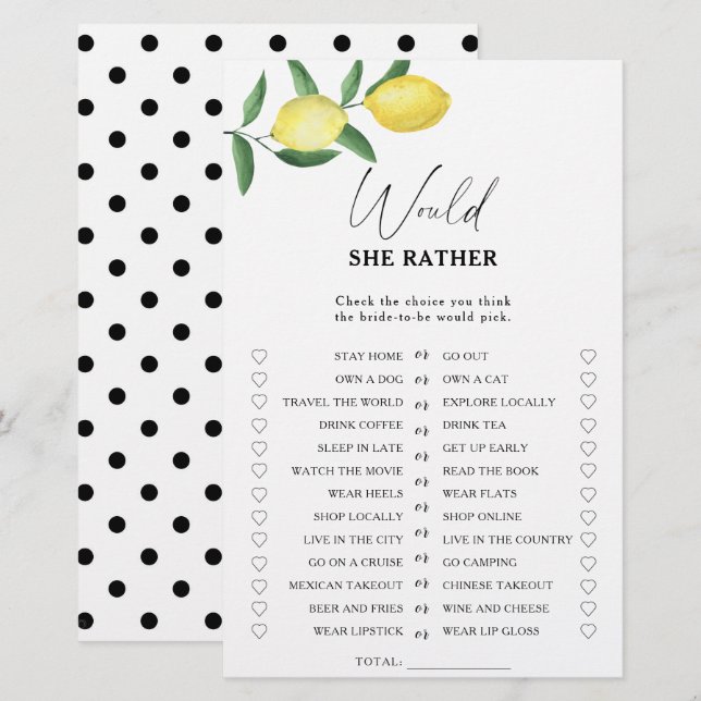 レモンシトラス – 彼女はむしろブライダルシャワーゲーム (正面/裏面)