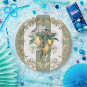 レモンシトラス |緑と白ストライプのエレガント ペーパープレート (パーティー)