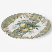 レモンシトラス |緑と白ストライプのエレガント ペーパープレート (アングル)