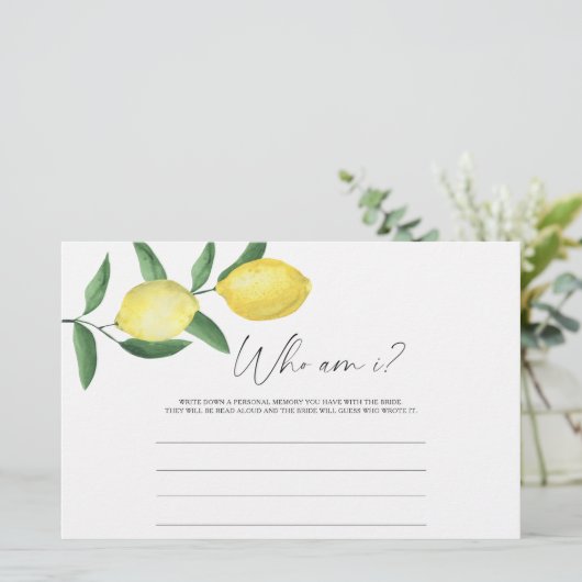 レモンシトラス – 誰が私のブライダルシャワーゲーム 便箋 (スタンド正面)
