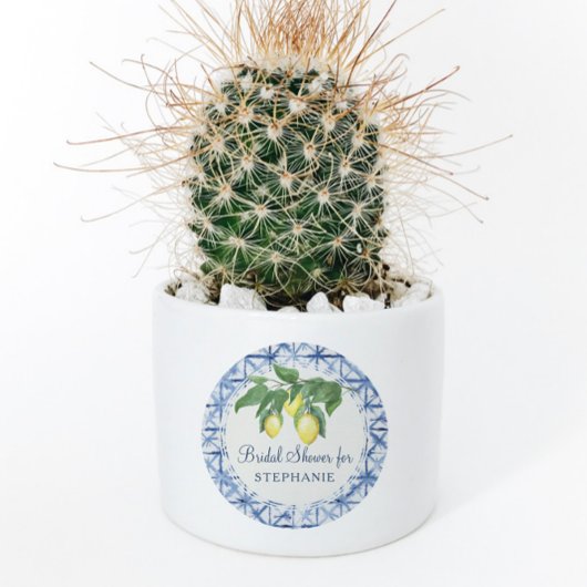 レモンシトラスw葉の葉ブルーn白色パターン ラウンドシール