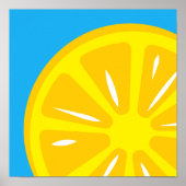 レモンシンプルイラストレーションイエローブルーモダンフルーツ ポスター (正面)