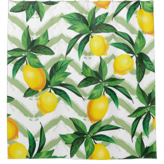 レモンジグザグ：ヴィンテージの手描きパターン。 シャワーカーテン