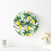 レモンジグザグ：ヴィンテージの手描きパターン。 ラージ壁時計 (ホーム)