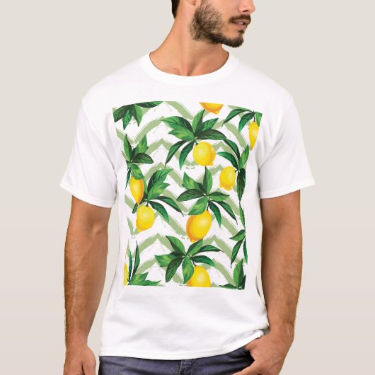 レモンジグザグ:ヴィンテージの手描きパターン。 Tシャツ (正面)