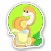 レモンジュースのグラスを持つヘビ シール (正面)