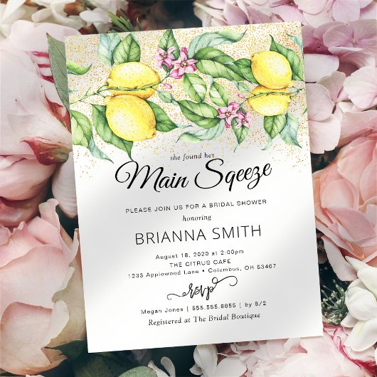 レモンスクイーズグリッターブライダルシャワー招待 招待状