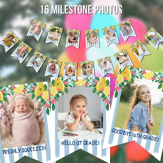 レモンストライプの卒業記念写真フラッグ バンティングフラッグ