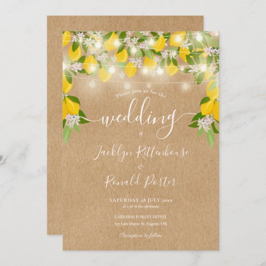 レモンストリングライツ素朴クラフト結婚ズ 招待状 (正面/裏面)