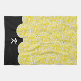 レモンスライスウォーターカラーパターン キッチンタオル