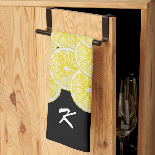 レモンスライスウォーターカラーパターン キッチンタオル (三つ折り)