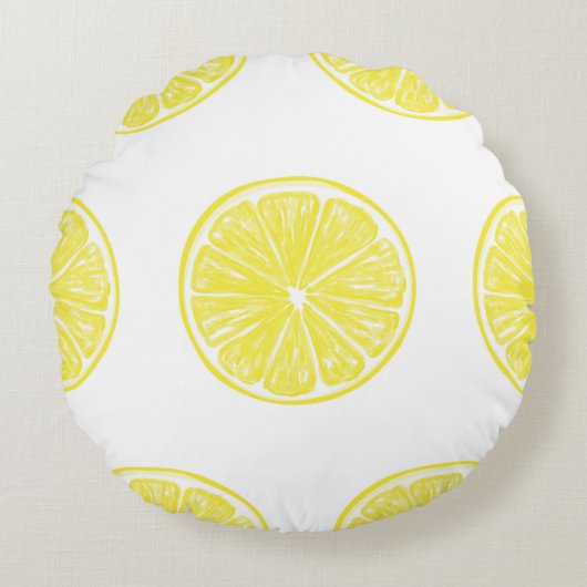 レモンスライスパターンデザイン ラウンドクッション (正面)