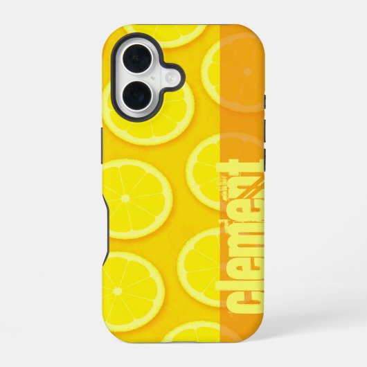 レモンスライス明るい黄色の名前iphone case iPhone 16ケース (裏面)