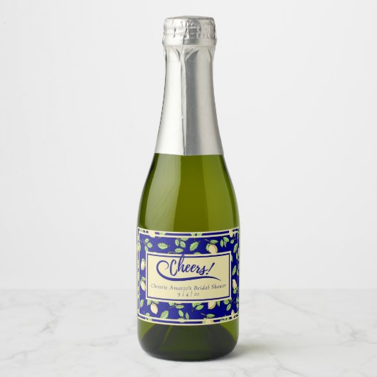 レモンズアンドネイビーブルーブライダルシャワー スパークリングワインラベル (正面)