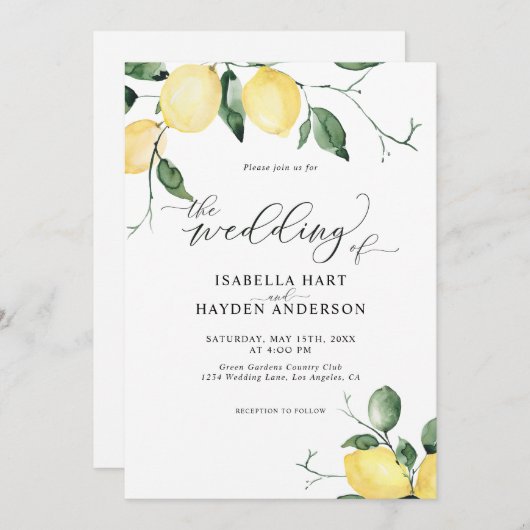 レモンズイエローサマーフルーツ庭園の結婚式 招待状 (正面/裏面)