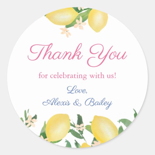 レモンズウォーター色結婚式の引き出物サンキュー ラウンドシール (正面)