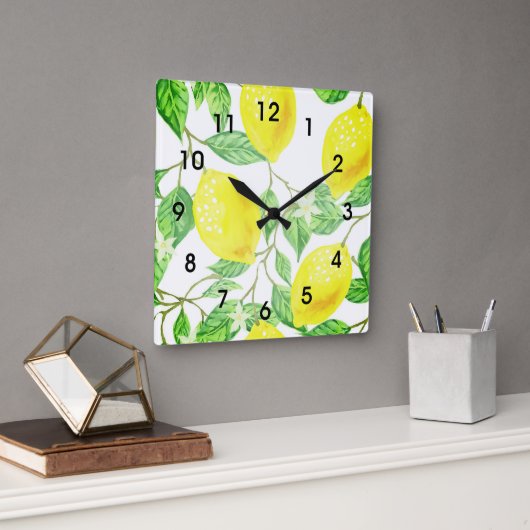 レモンズオンつる植物ファームハウスデザインシトラステーマ スクエア壁時計 (オフィス)
