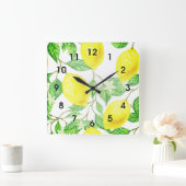 レモンズオンつる植物ファームハウスデザインシトラステーマ スクエア壁時計 (ホーム)
