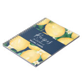 レモンズオンネイビーブルーパーソナライズされたレシピ ノートブック (左側)