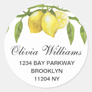レモンズグリーンリーウォーターカラー差出人住所ラベル ラウンドシール