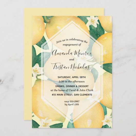 レモンズグリーンリー婚約パーティ招待状 (正面/裏面)