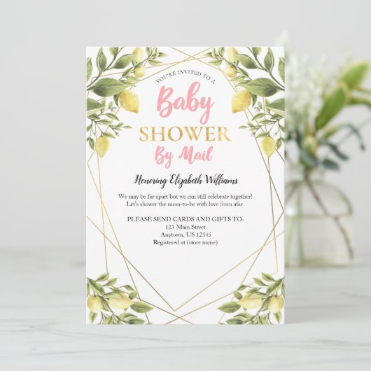 レモンズピンクガール赤ちゃんシャワーbyメール 招待状 (スタンド正面)