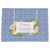 レモンズブルーホワイトタイルメイド・オブ・オーナー（花嫁付き添い人）ありがとう ラージペーパーバッグ (正面)