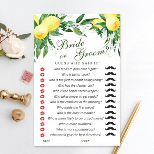 レモンズブロッサムグリーナリーシックブライダルシャワーゲーム