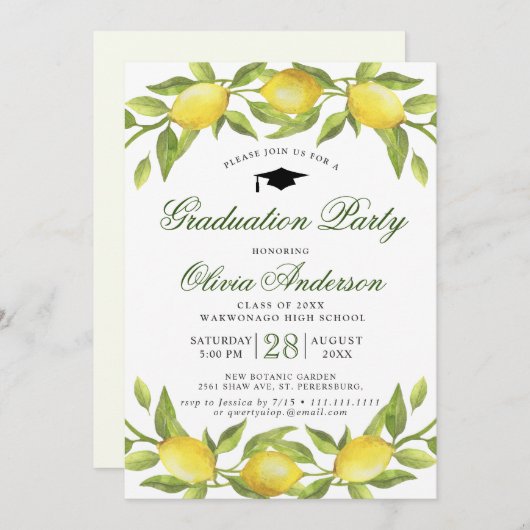 レモンズブロッサムグリーナリーシック卒業パーティー 招待状 (正面/裏面)