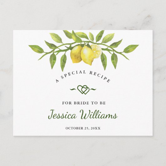 レモンズブロッサムグリーナリーブライダルシャワーレシピカード ポストカード (正面)