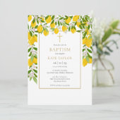 レモンズブロッサムグリーナリー金ゴールドバプテスマ《キリスト教》洗礼式や命名式 招待状 (スタンド正面)