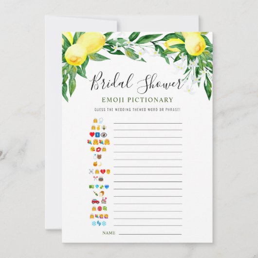レモンズブロッサムグリーンブライダルシャワーゲームカード 招待状 (正面)